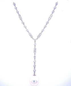 Art Deco Diamond Pearl Necklace Pendant - Castafiore