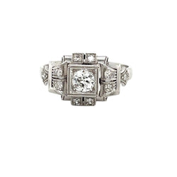 Art Deco Diamond Plaque Filigree Engagement Ring - Castafiore