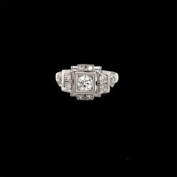 Art Deco Diamond Plaque Filigree Engagement Ring - Castafiore