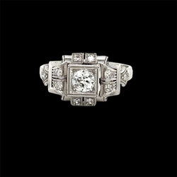 Art Deco Diamond Plaque Filigree Engagement Ring - Castafiore