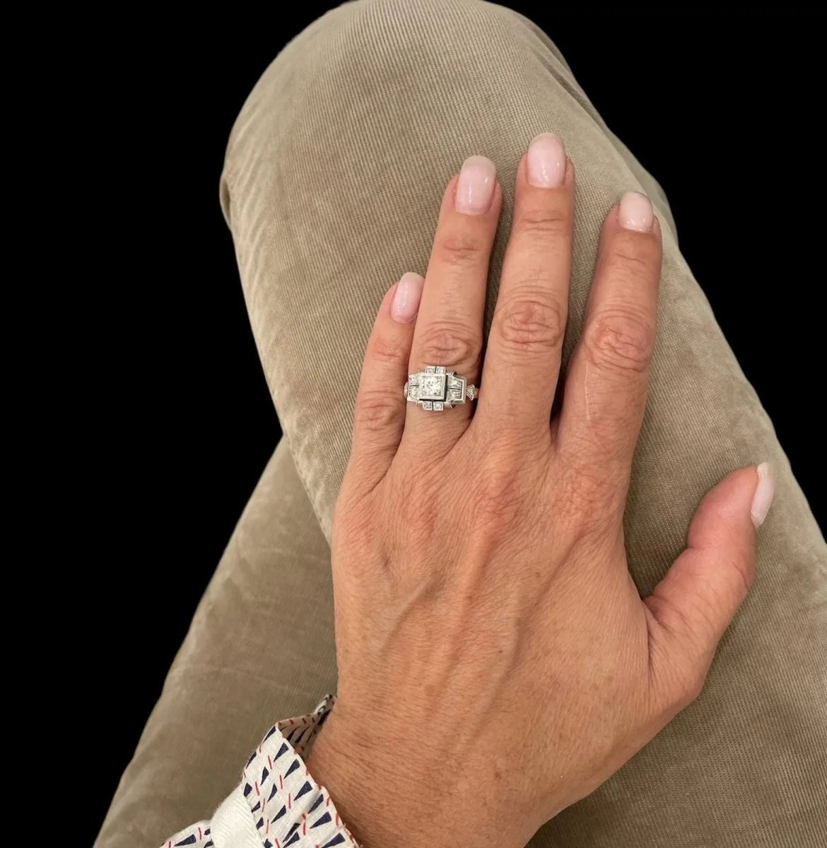 Art Deco Diamond Plaque Filigree Engagement Ring - Castafiore