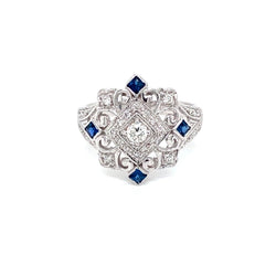 Art Deco Diamond Sapphire Cocktail Ring - Castafiore
