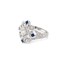 Art Deco Diamond Sapphire Cocktail Ring - Castafiore