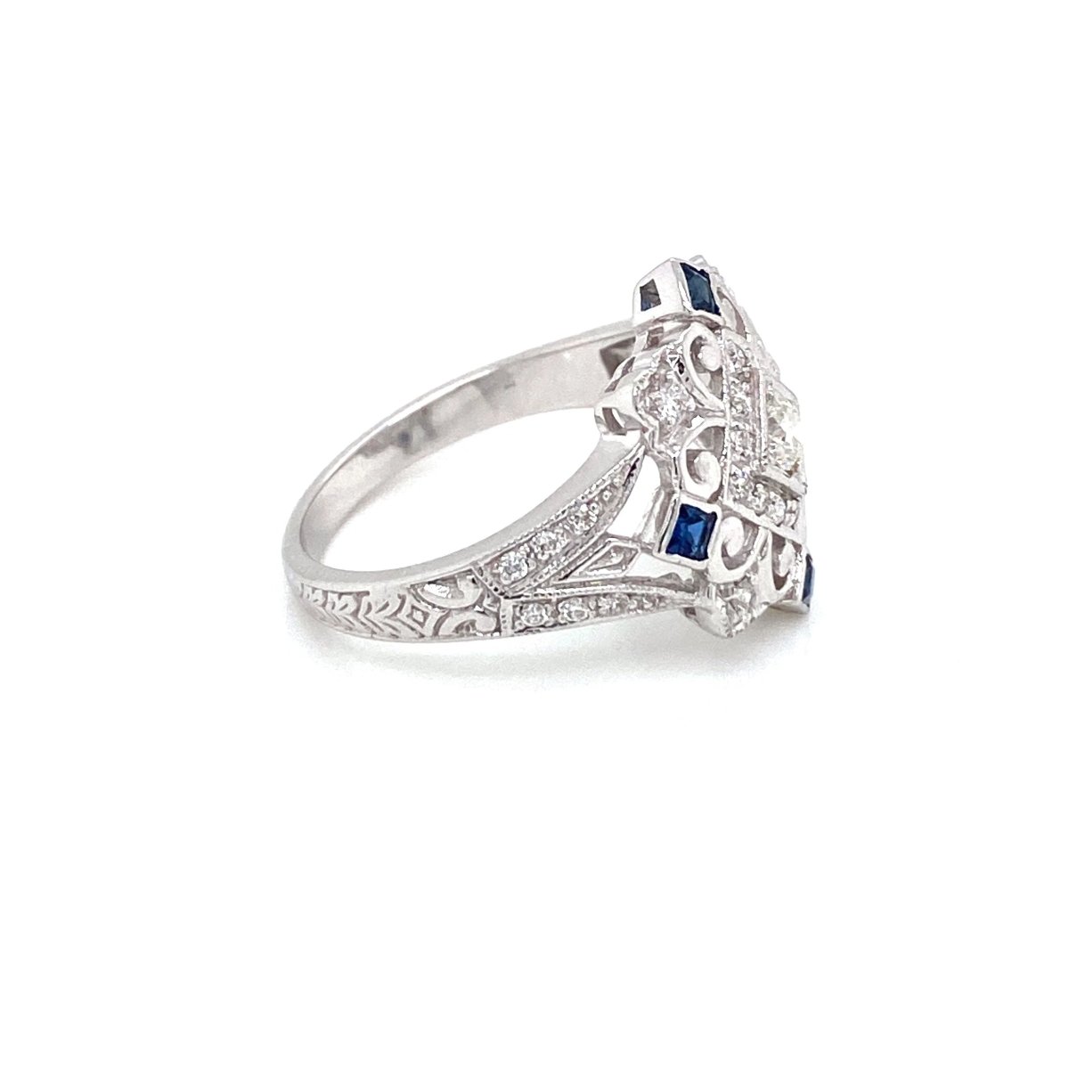 Art Deco Diamond Sapphire Cocktail Ring - Castafiore