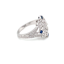 Art Deco Diamond Sapphire Cocktail Ring - Castafiore