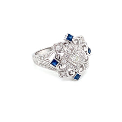 Art Deco Diamond Sapphire Cocktail Ring - Castafiore