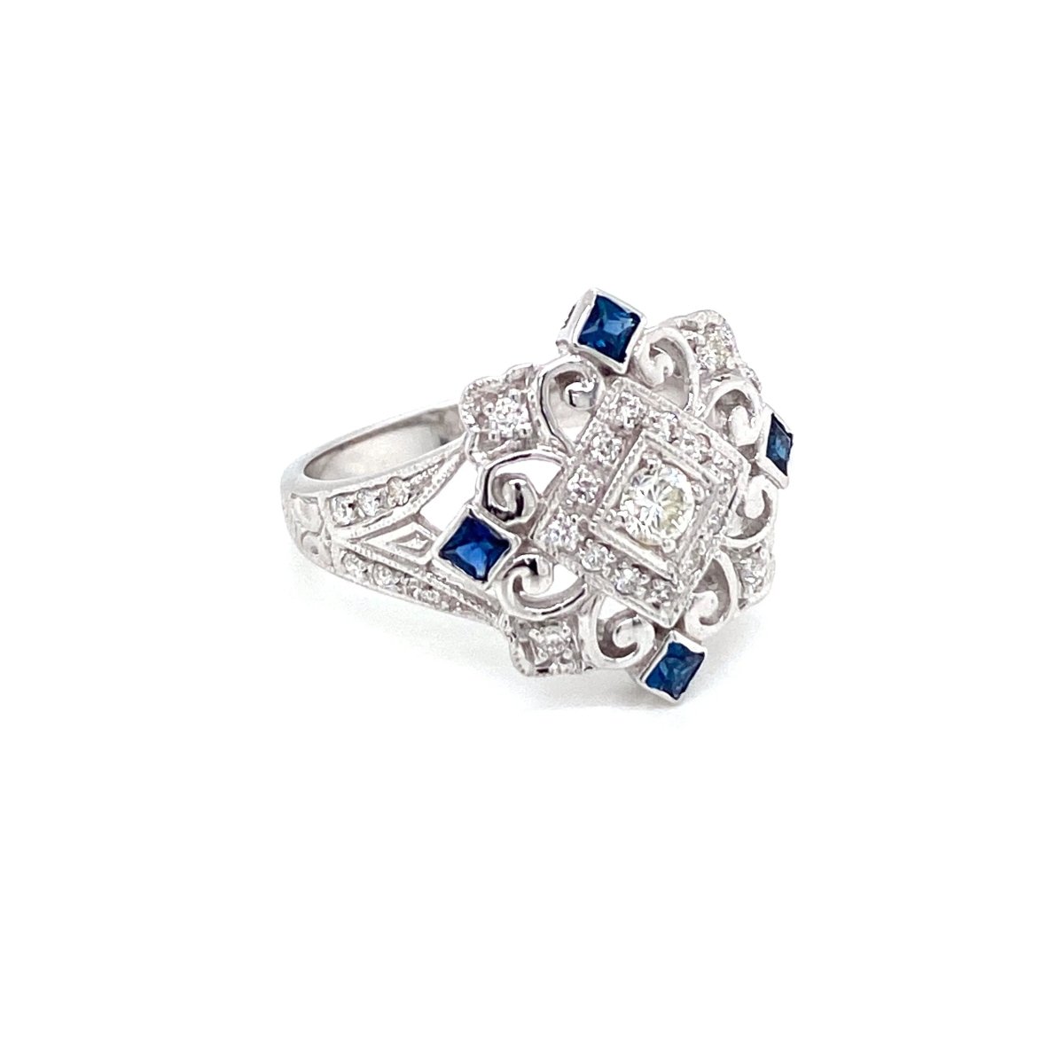 Art Deco Diamond Sapphire Cocktail Ring - Castafiore