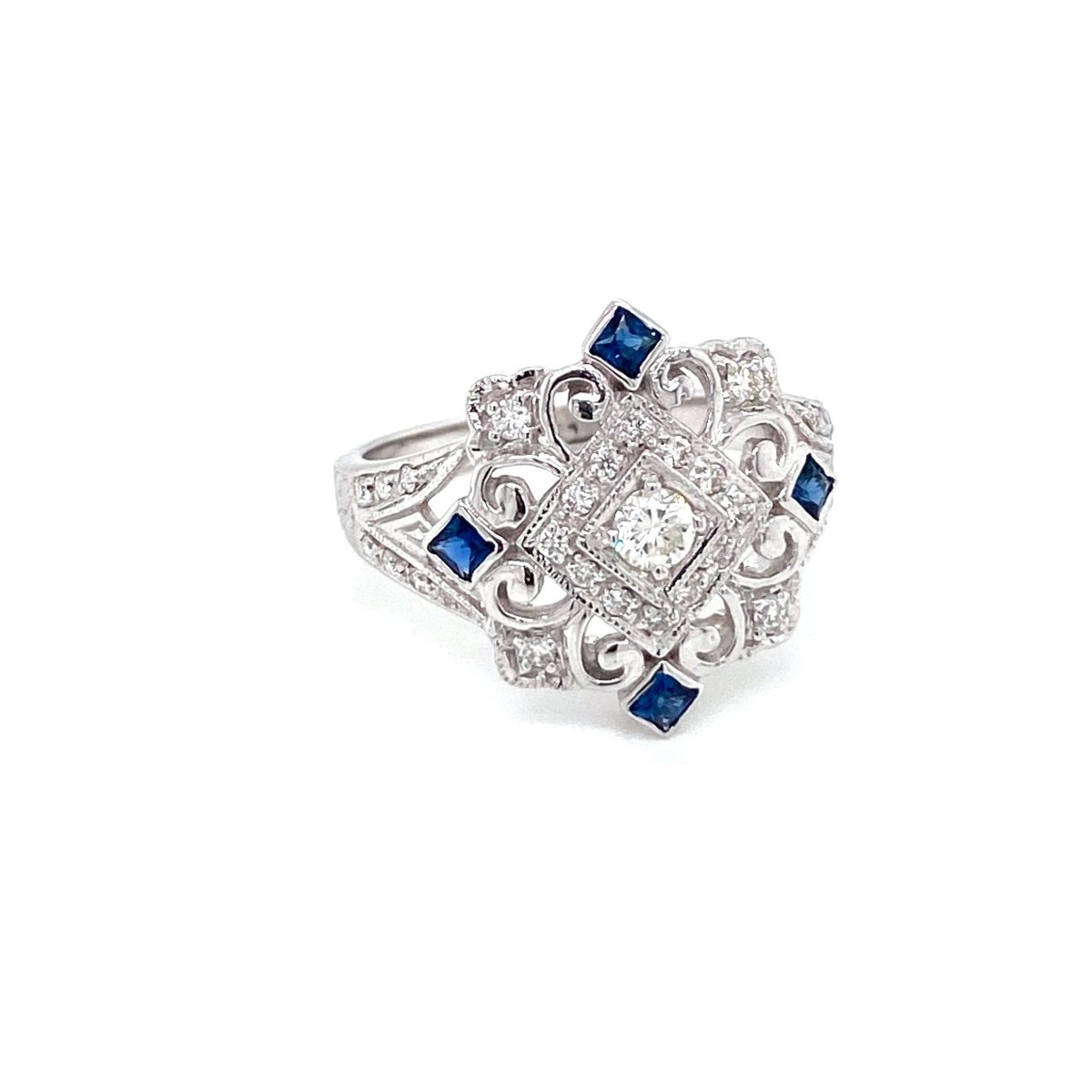 Art Deco Diamond Sapphire Cocktail Ring - Castafiore