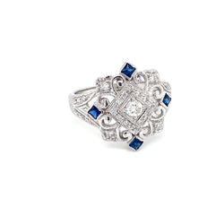 Art Deco Diamond Sapphire Cocktail Ring - Castafiore