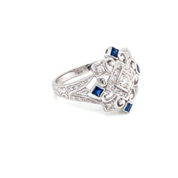 Art Deco Diamond Sapphire Cocktail Ring - Castafiore