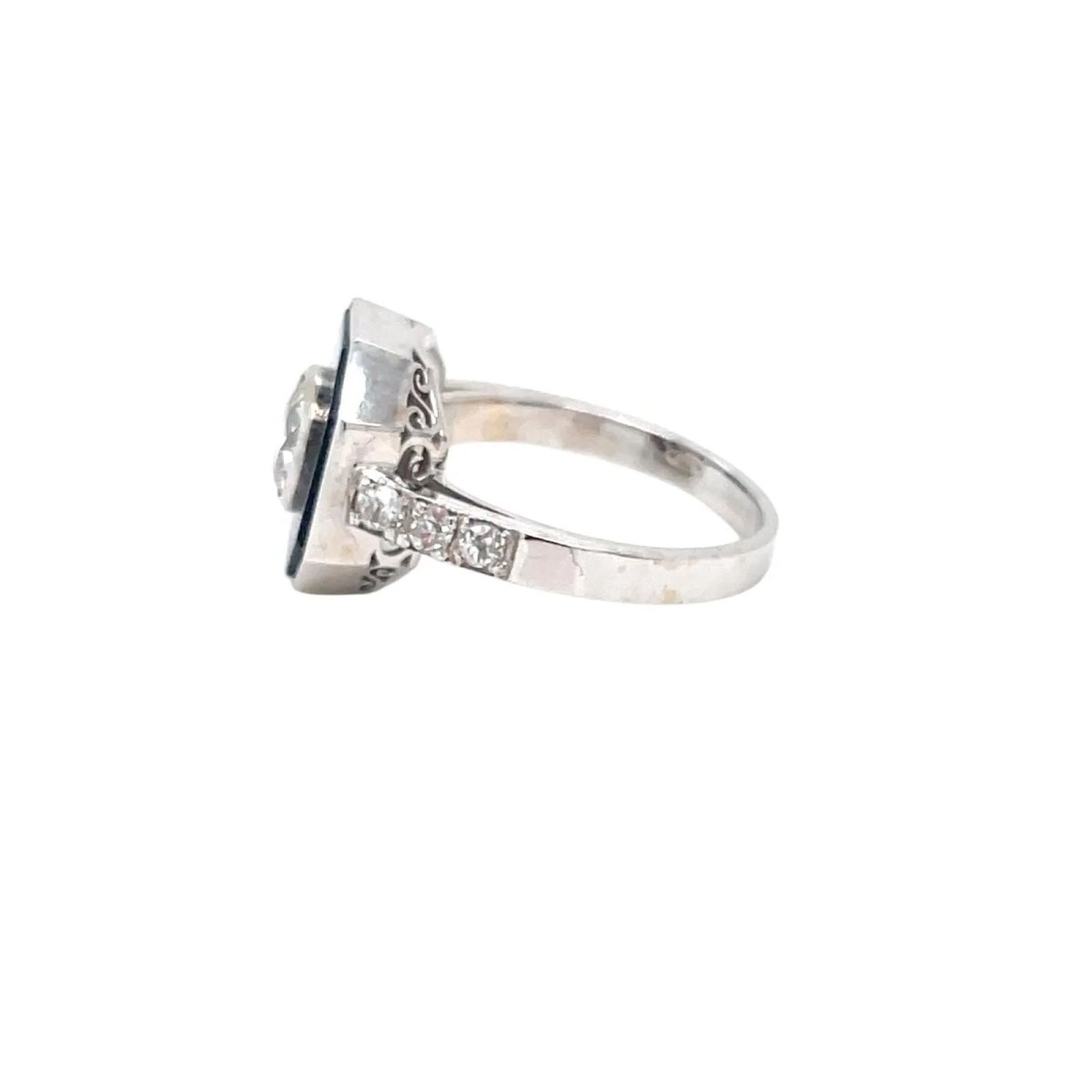 Art Deco Onyx 1.05 Carat Diamond Gold Ring - Castafiore