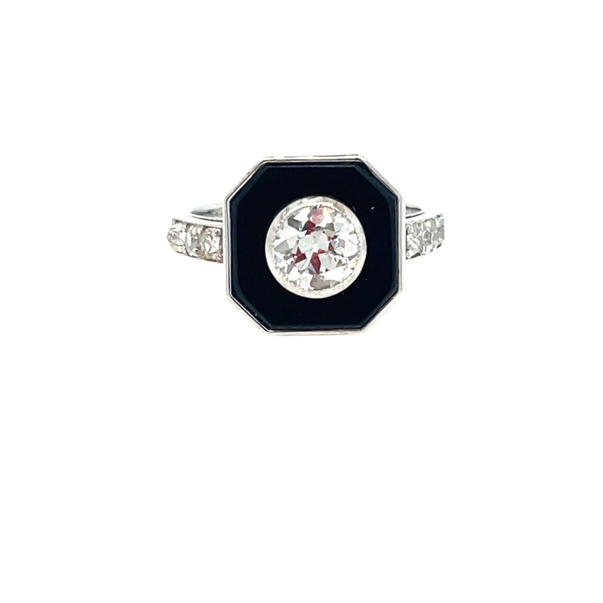 Art Deco Onyx 1.05 Carat Diamond Gold Ring - Castafiore
