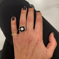 Art Deco Onyx 1.05 Carat Diamond Gold Ring - Castafiore