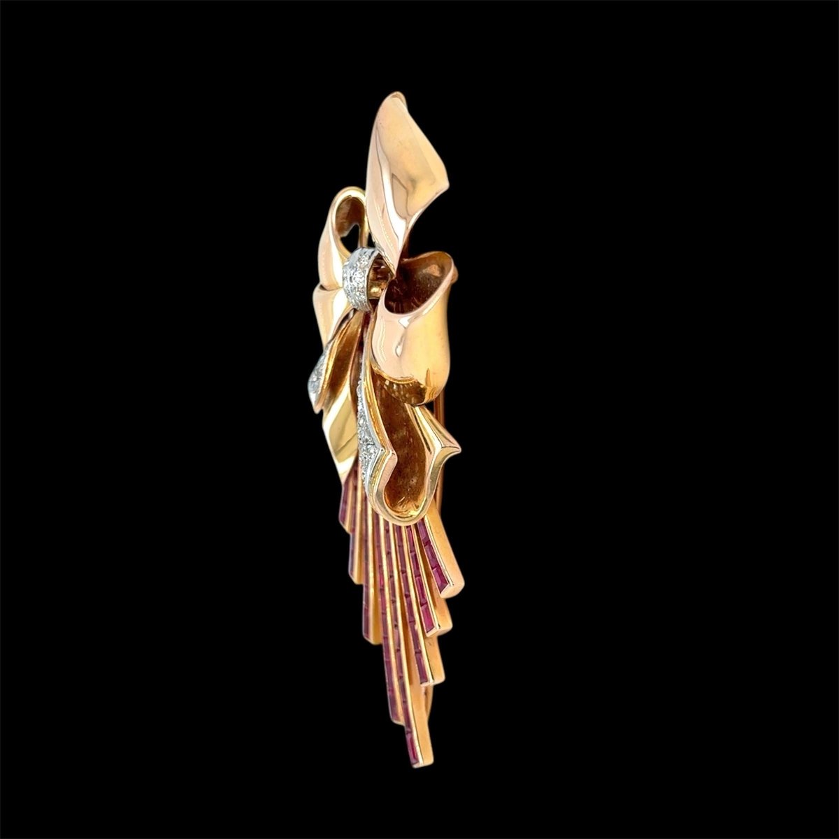 Art Deco Rose Gold Bow Brooch - Castafiore