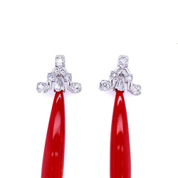 Art Deco Sardinian Coral Diamond Gold Drop Earrings - Castafiore