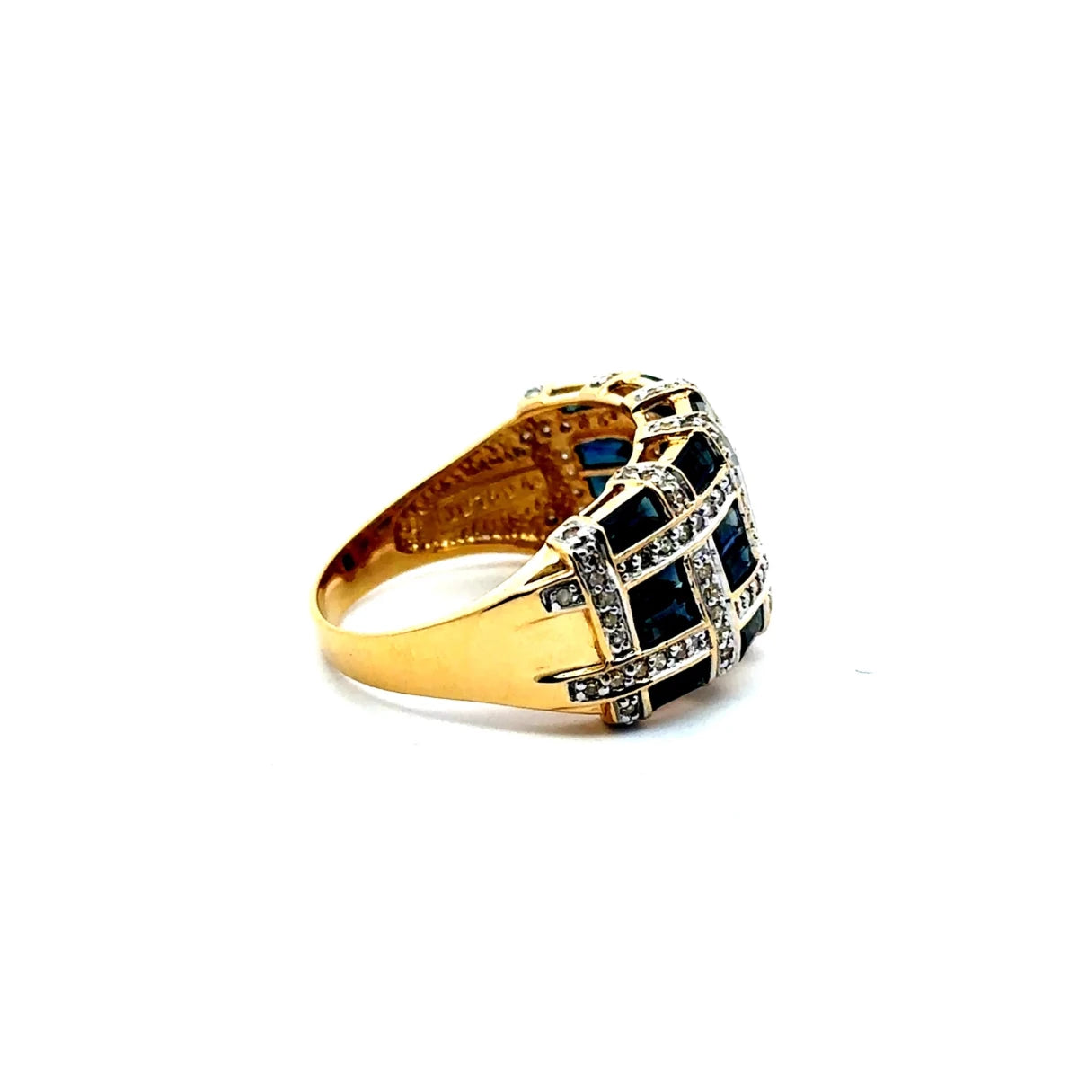 Art Deco-Style Yellow Gold Ring with Sapphires and Diamonds - Castafiore