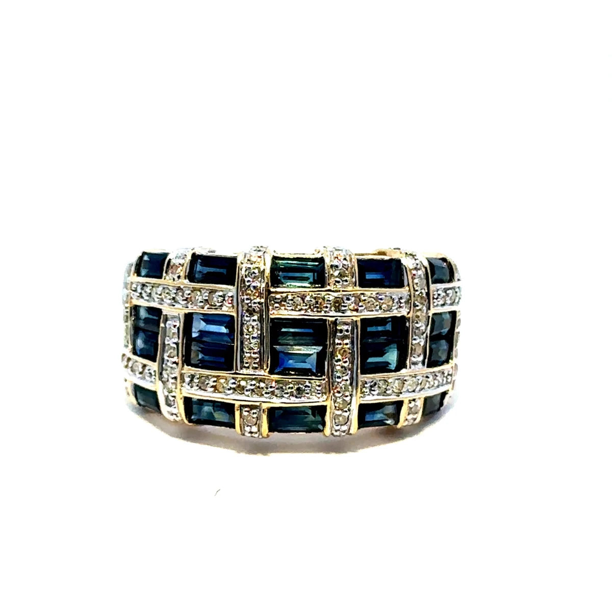 Art Deco-Style Yellow Gold Ring with Sapphires and Diamonds - Castafiore
