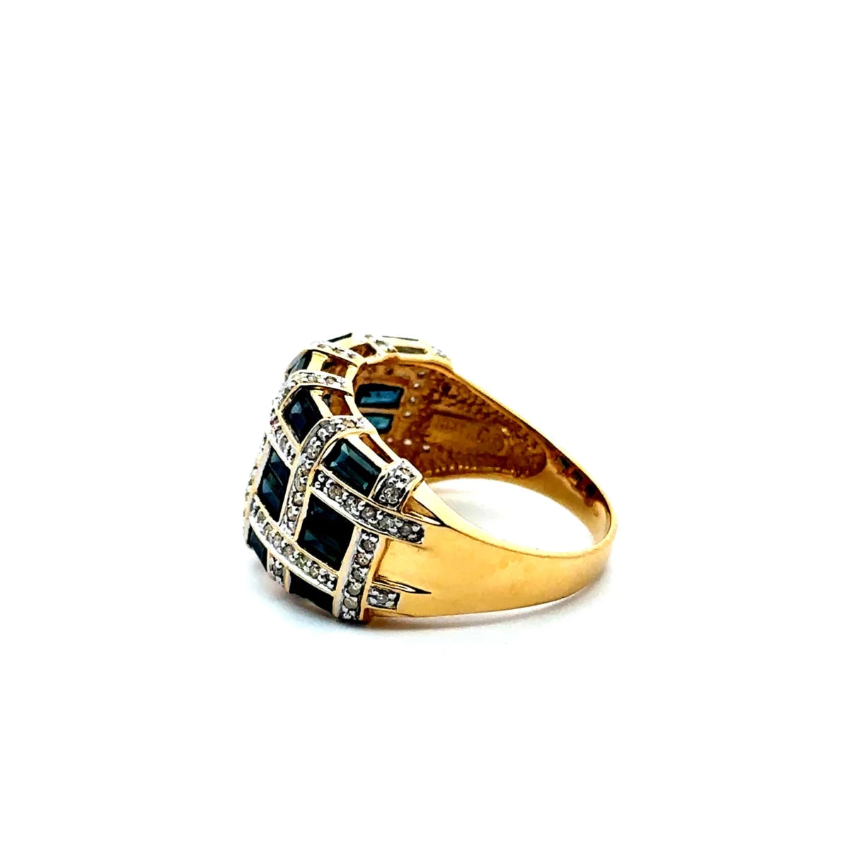 Art Deco-Style Yellow Gold Ring with Sapphires and Diamonds - Castafiore
