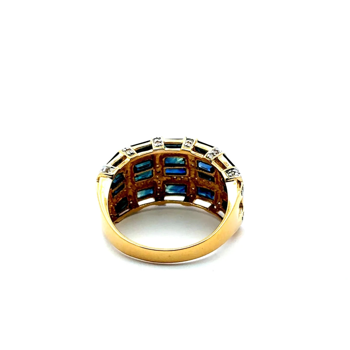 Art Deco-Style Yellow Gold Ring with Sapphires and Diamonds - Castafiore