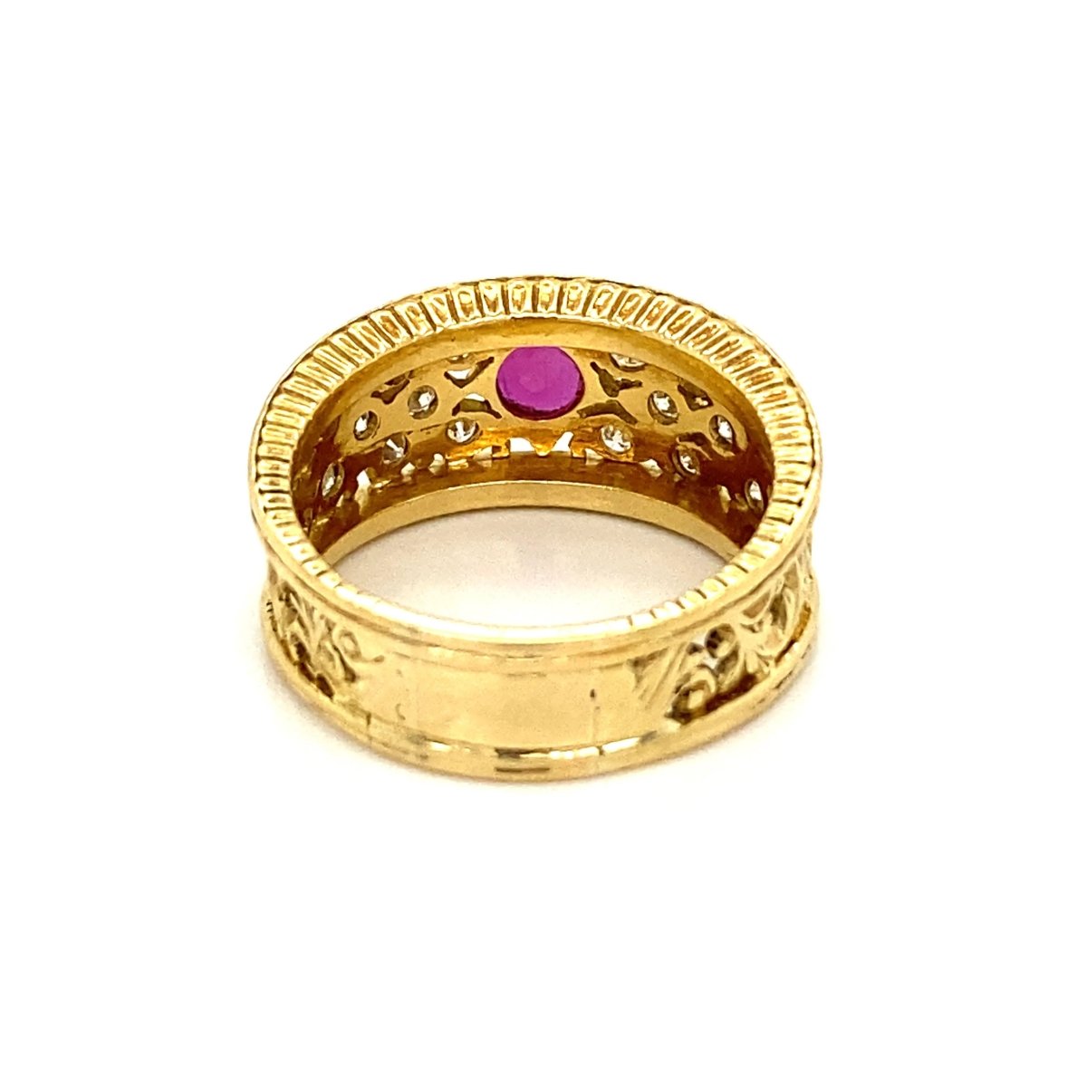 Art Nouveau Ruby Diamond Gold Band Ring - Castafiore