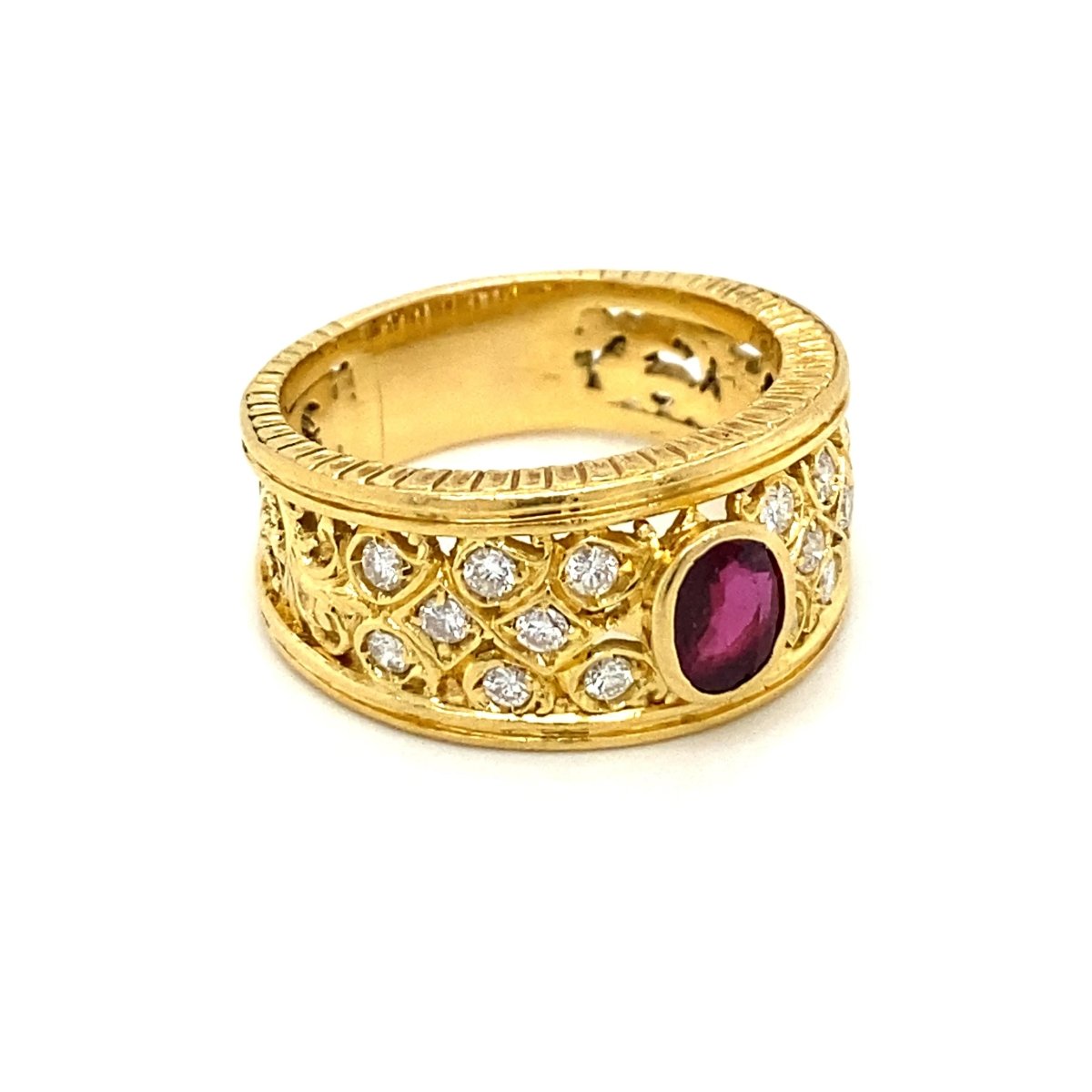 Art Nouveau Ruby Diamond Gold Band Ring - Castafiore
