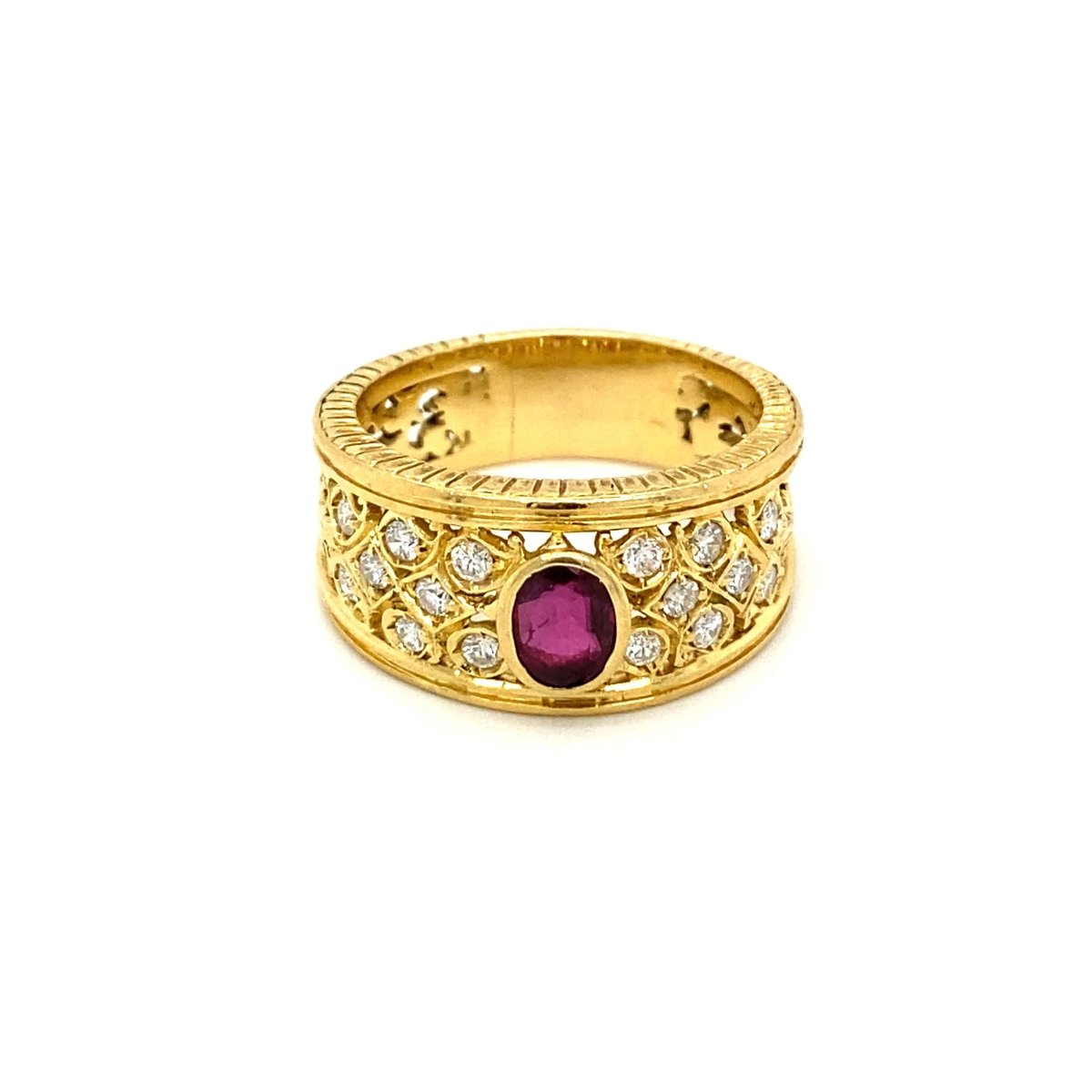 Art Nouveau Ruby Diamond Gold Band Ring - Castafiore