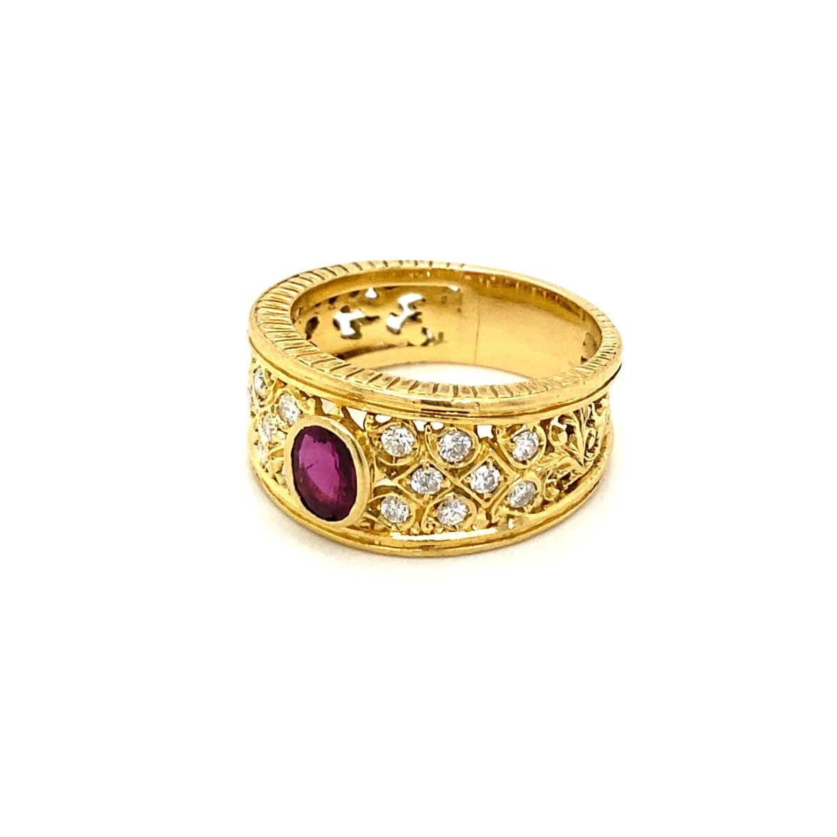 Art Nouveau Ruby Diamond Gold Band Ring - Castafiore