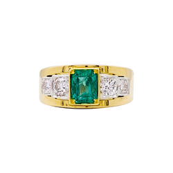 Bague bandeau deux tons d'or, émeraude et diamants.