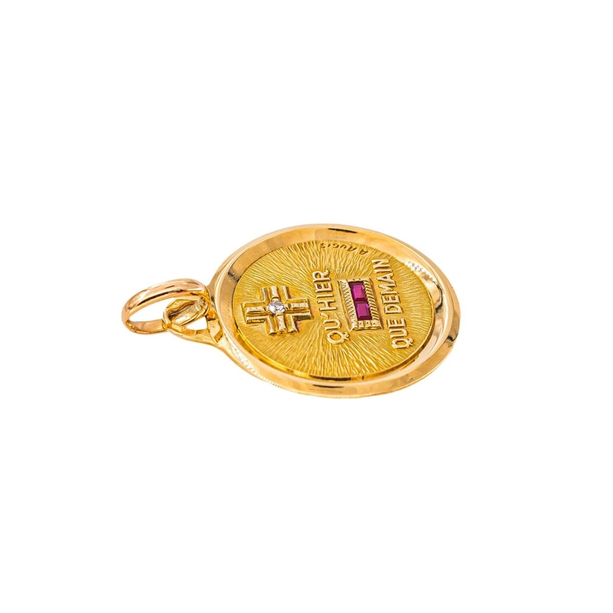 Augis Pendentif Médaille d'amour Or jaune Rubis - Castafiore