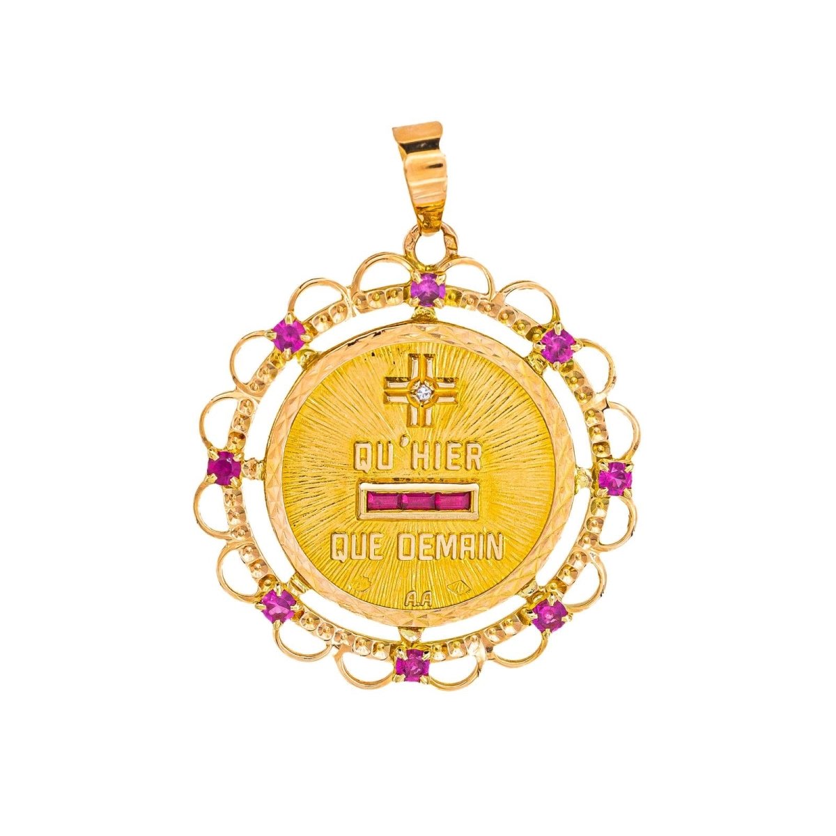 Augis Pendentif Médaille Médaille d'amour Or jaune Rubis - Castafiore