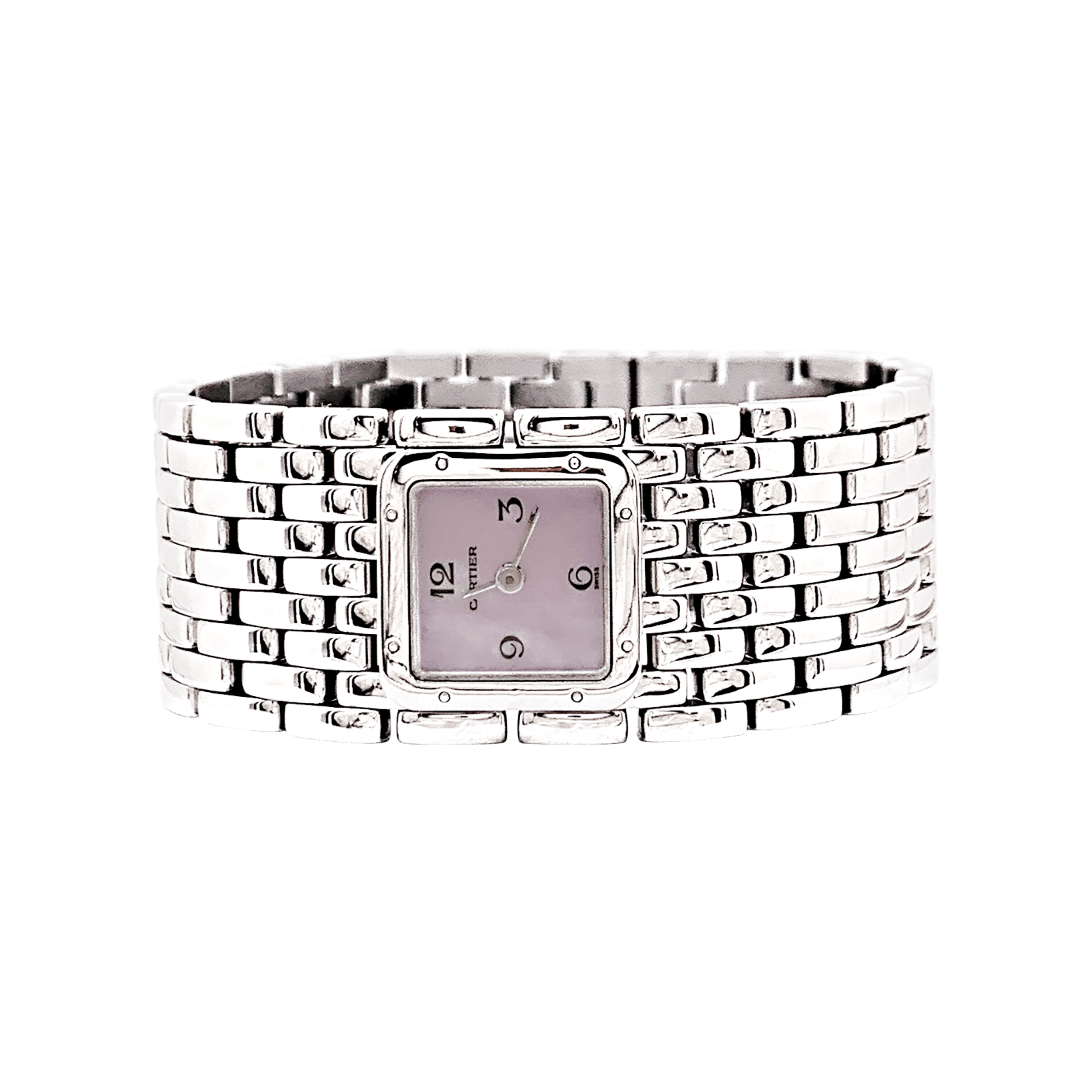 Montre Cartier "Panthère ruban" en acier et nacre.