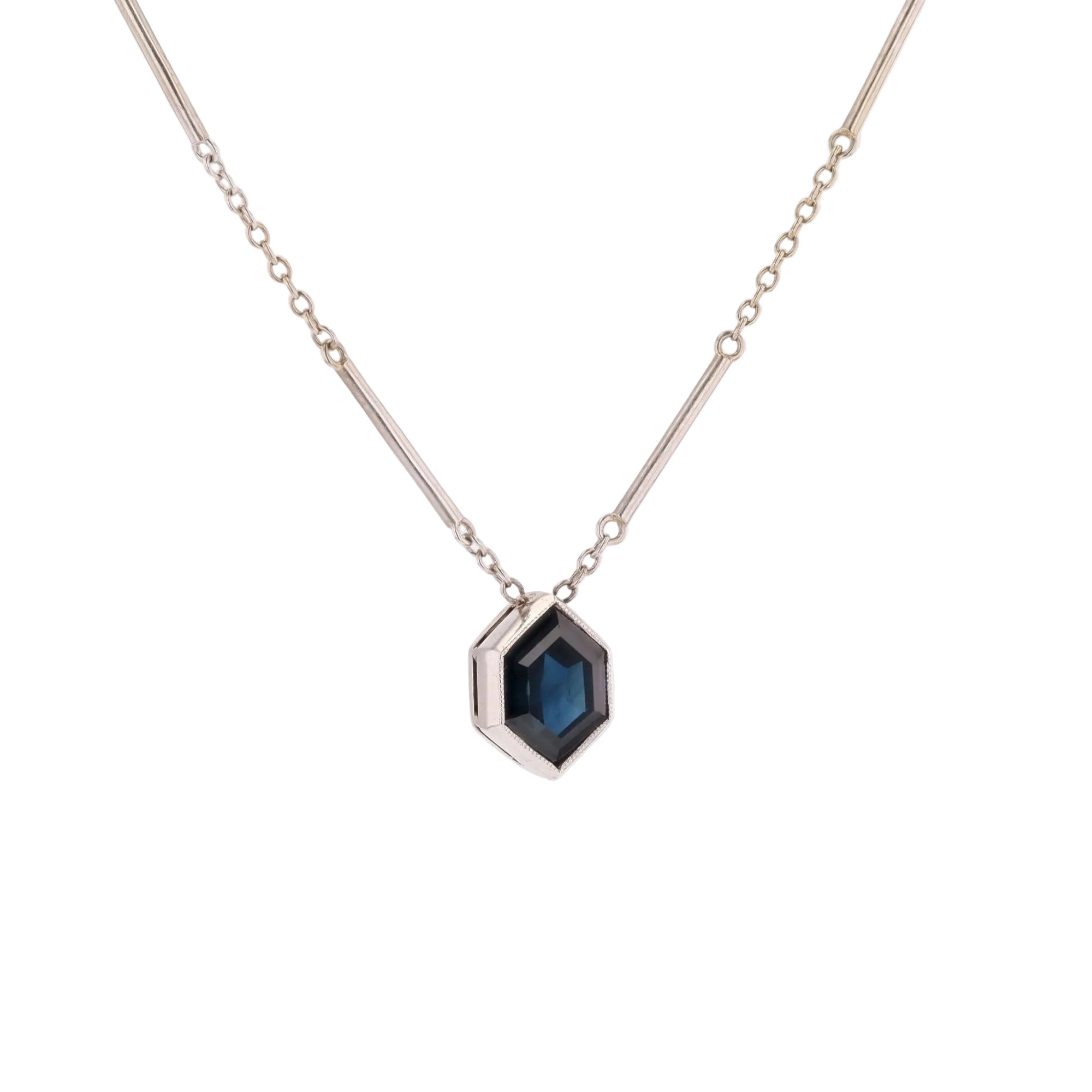 Collier Pendentif en or blanc et saphir