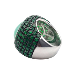 Bague Dôme en or blanc, quartz, grenats et diamants