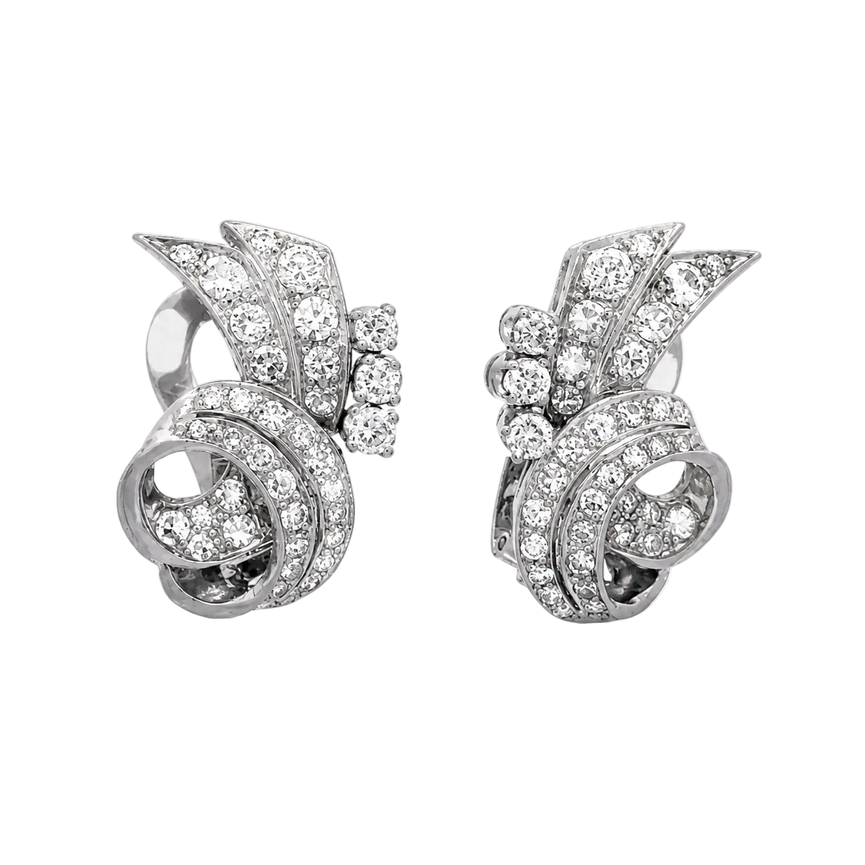 Boucles d'oreilles Clips en platine et diamants
