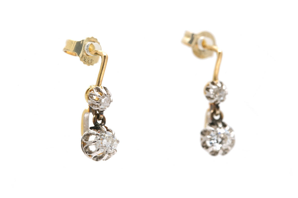 Boucles d'oreilles Puces en or jaune, argent et diamants
