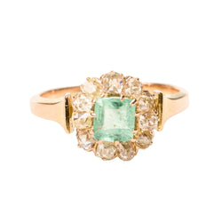 Bague Marguerite en or jaune, émeraude et diamants