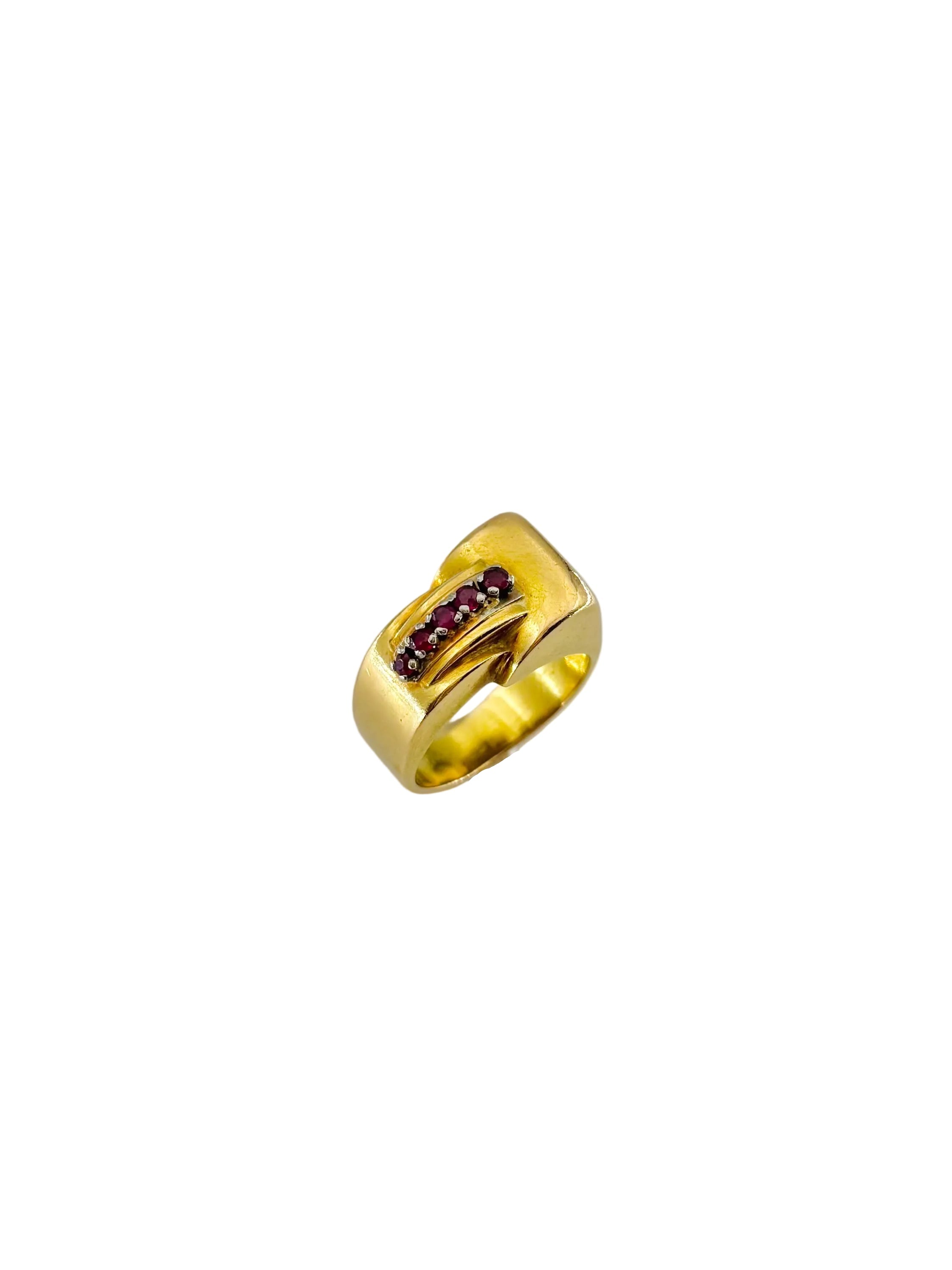 Bague Tank en or jaune et rubis