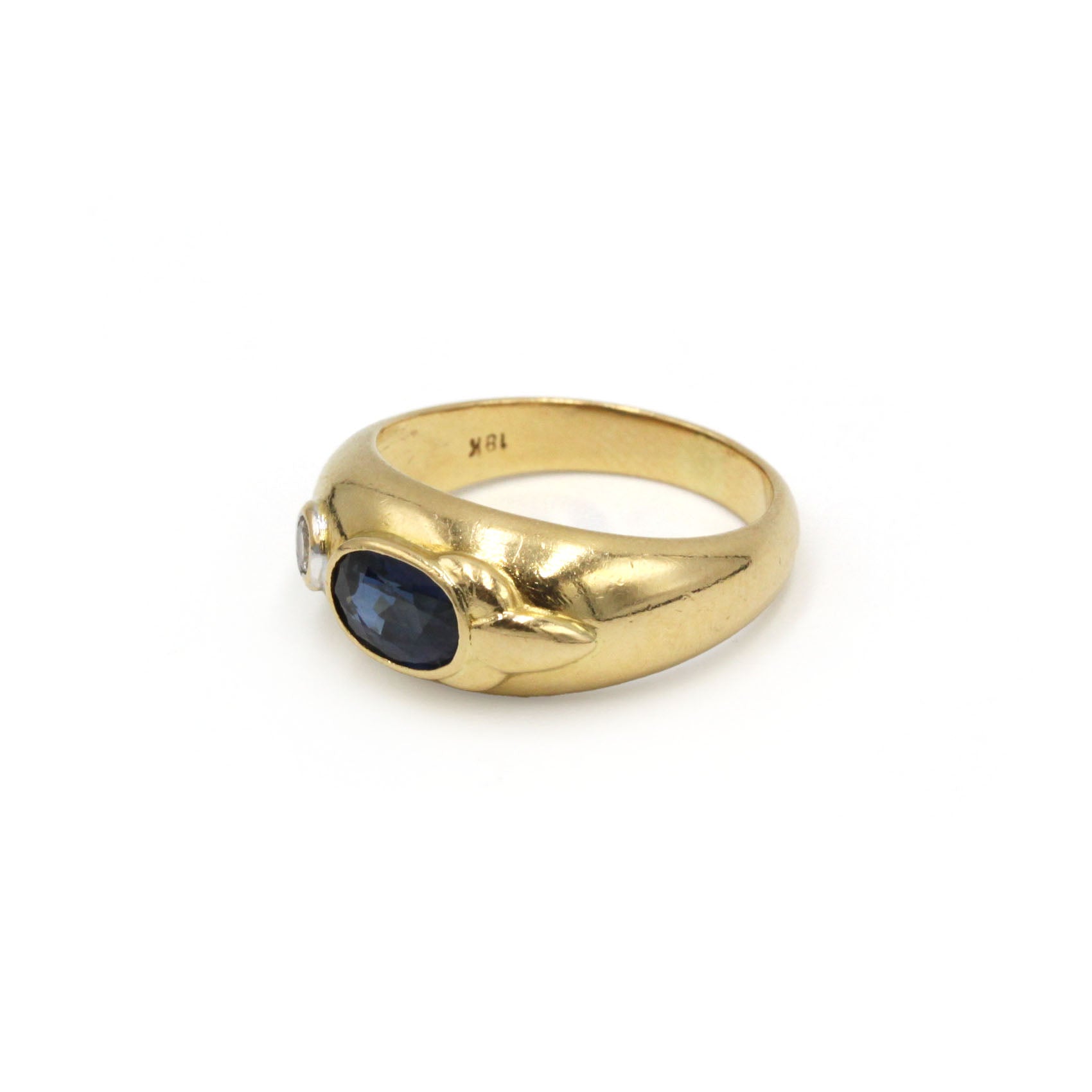 Bague jonc en or jaune, diamant et saphir