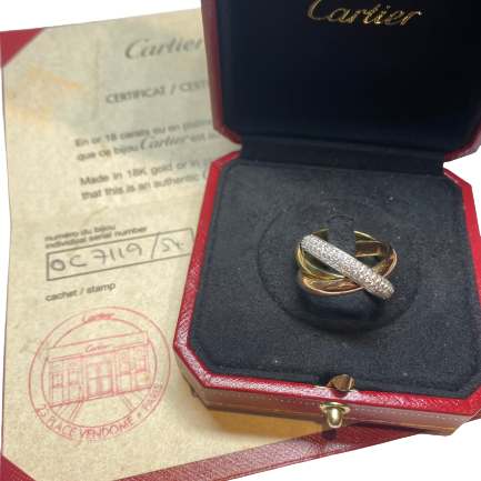 Bague Alliance CARTIER "Trinity" en or blanc, or jaune, or rose et diamants