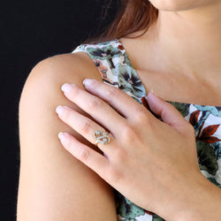 Bague en or jaune, platine et diamants