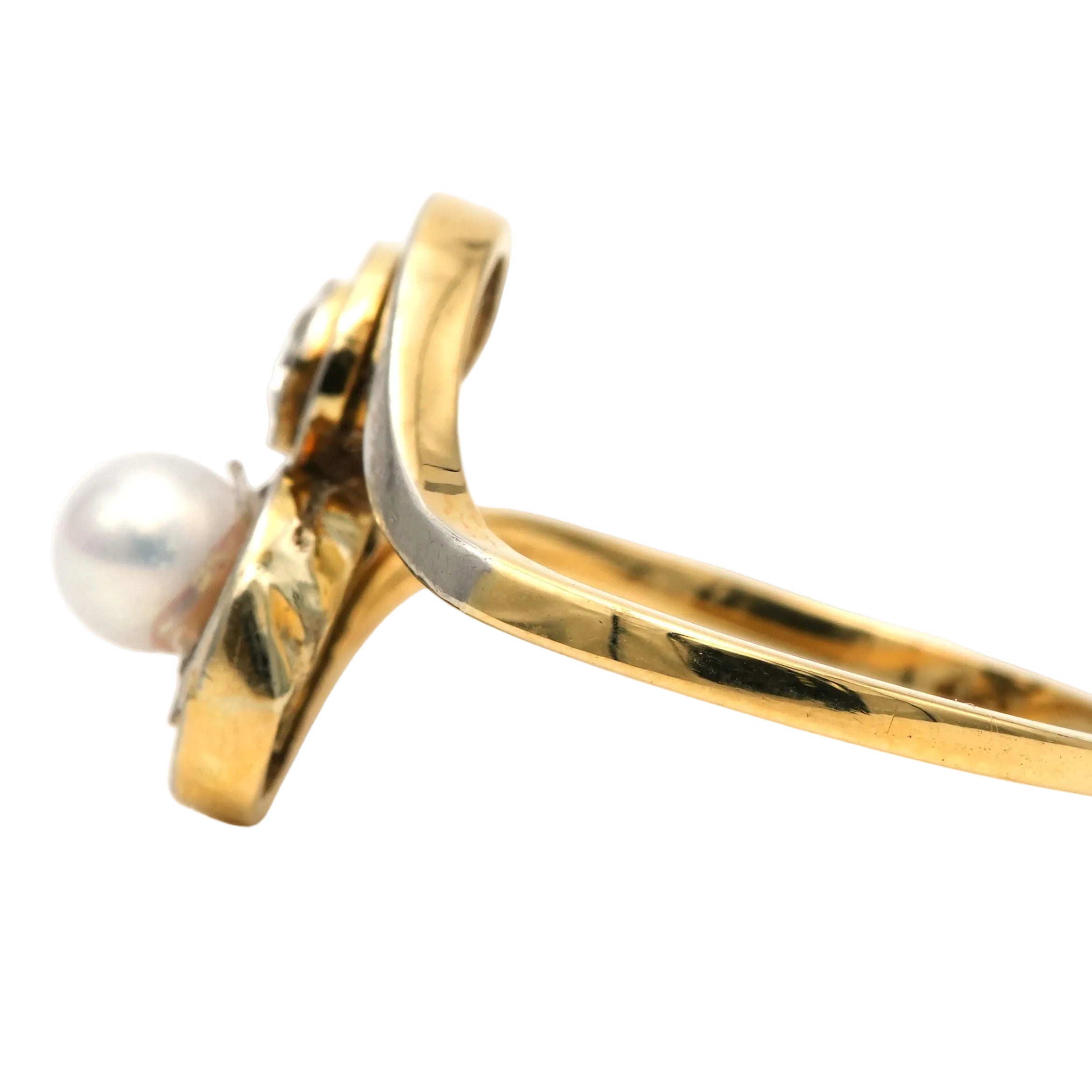Bague Toi & Moi en or blanc, or jaune, perle et diamants