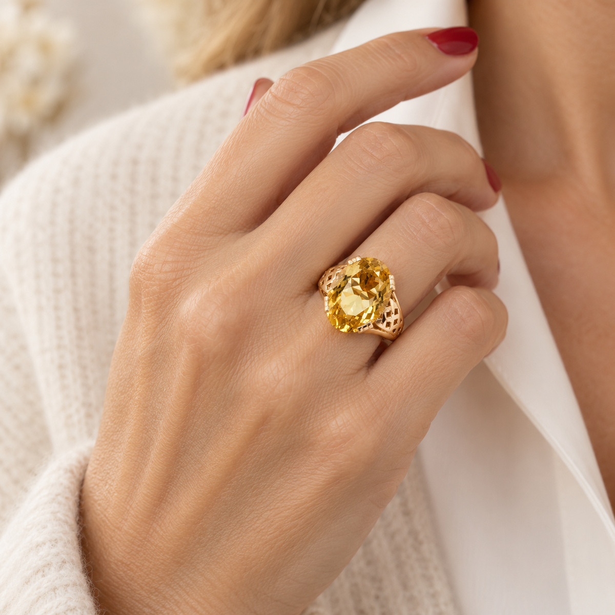 Bague Solitaire en or rose et citrine