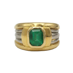 Bague Bandeau en or blanc, or jaune et émeraude