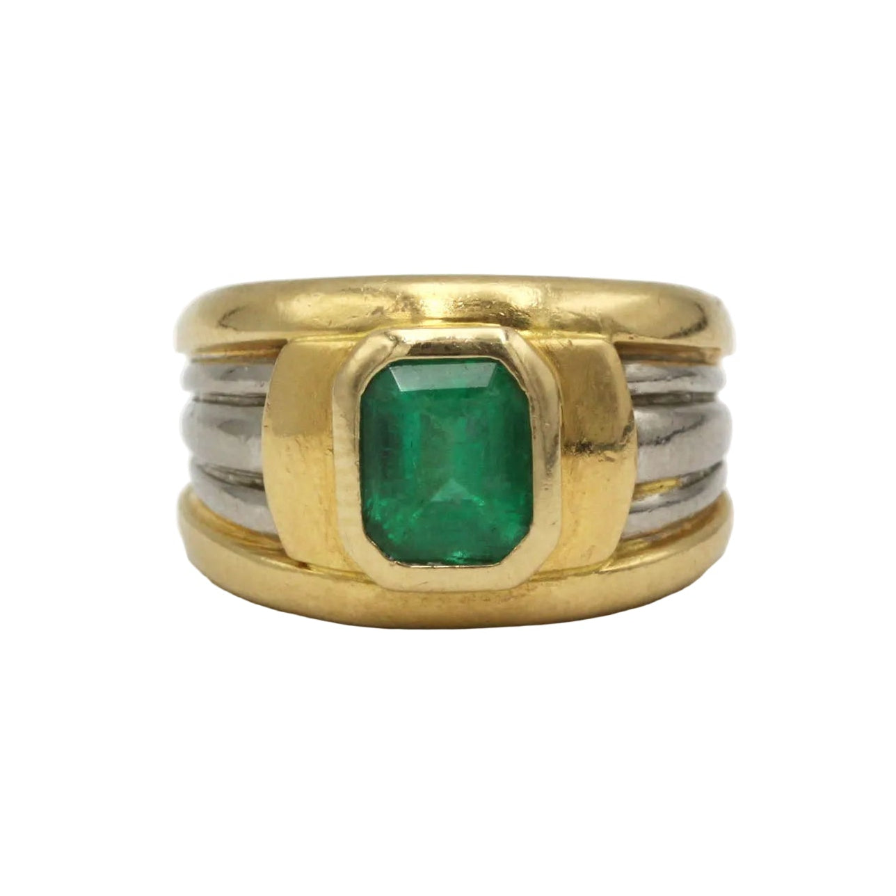 Bague Bandeau en or blanc, or jaune et émeraude
