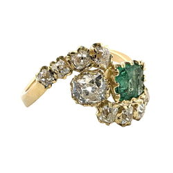 Bague Toi & Moi en or jaune, émeraude et diamants