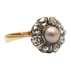 Bague Entourage en or jaune, perle et diamants