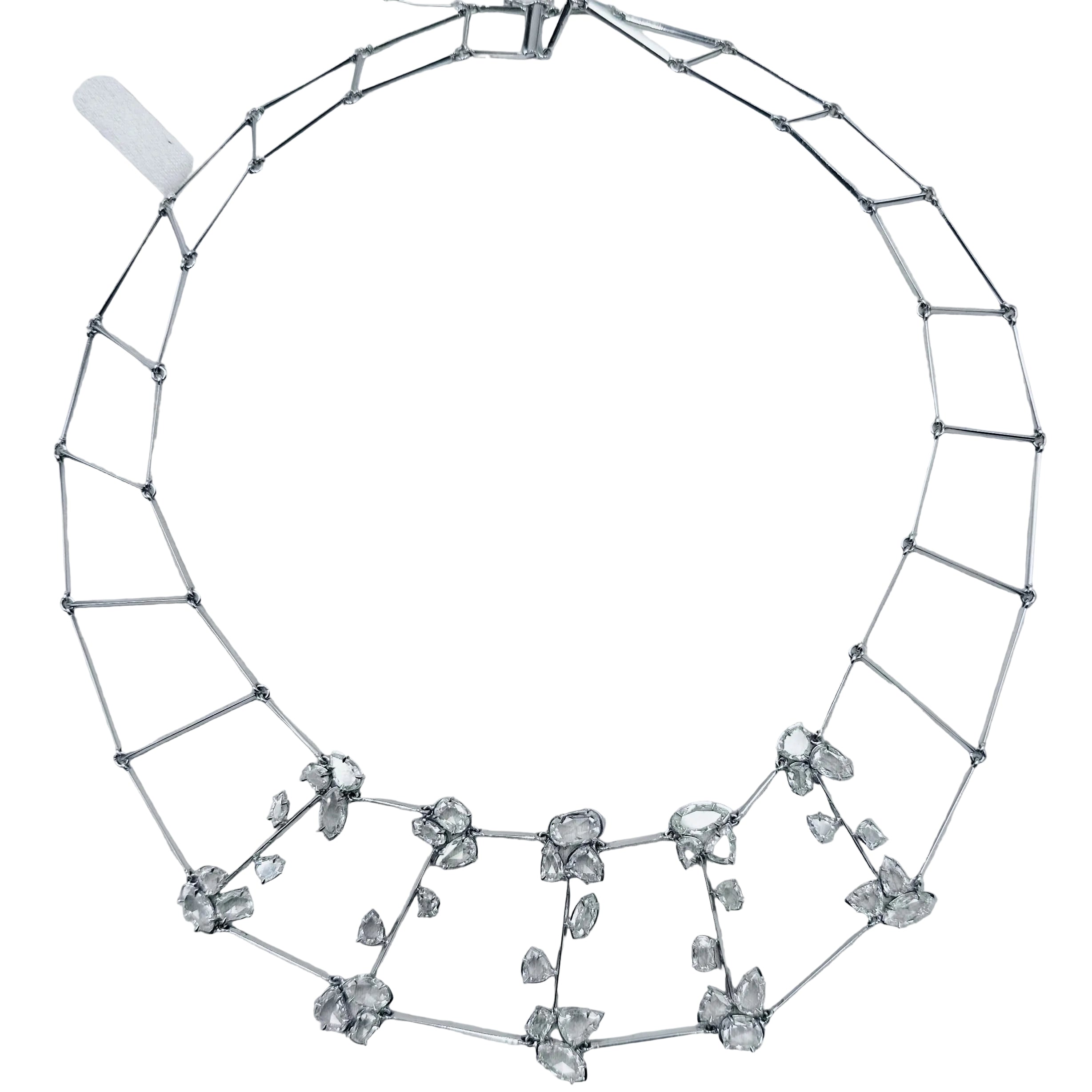 Collier plastron en or blanc et diamants taille rose