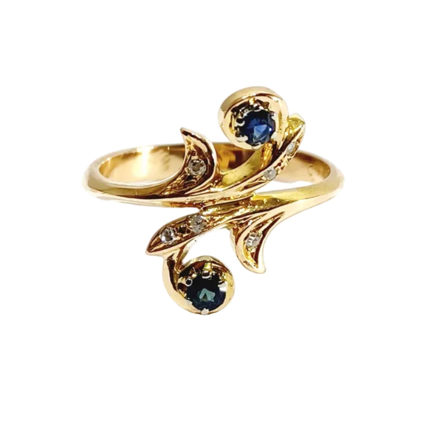 Bague Toi et Moi en or jaune, saphir, et diamants