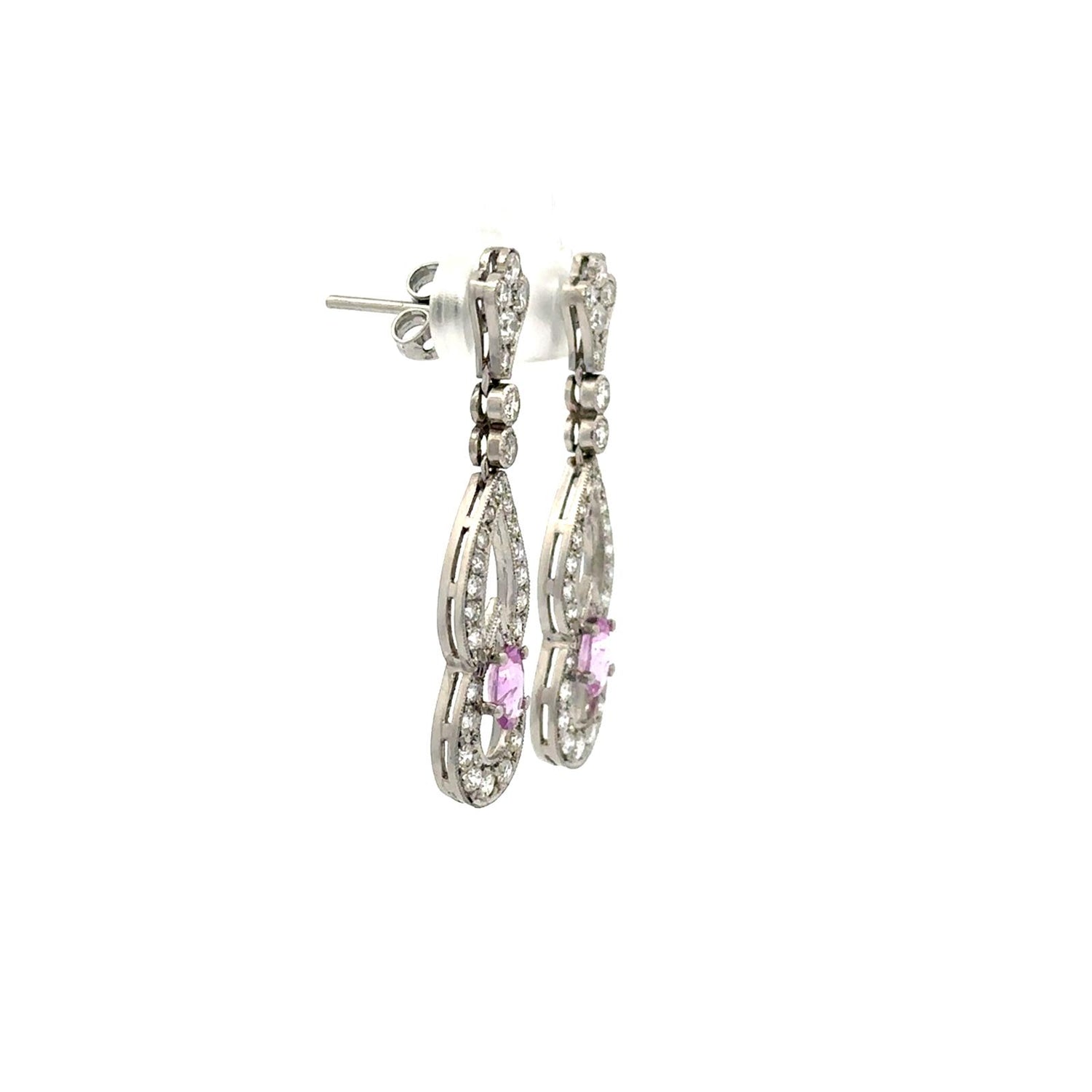 Boucles d'oreilles Pendantes en platine, saphirs et diamants