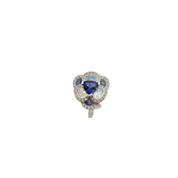 Bague Entourage ISABELLE LANGLOIS "Flora Pensée" en or blanc, pierres de lune, iolites et diamants
